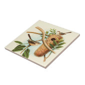 Vogelpaar op een nestveld op een tak tegeltje (Zijkant)