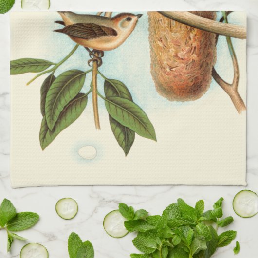 Vogelpaar op een nestveld op een tak theedoek (Gevouwen)