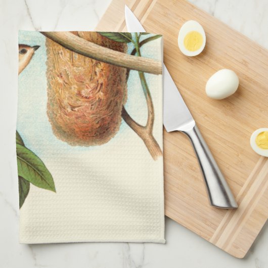 Vogelpaar op een nestveld op een tak theedoek (Quarter Fold)