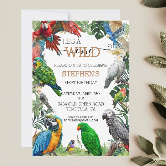 Vogelpapegaai Wild One Birthday Cockatoo Macaw Kaart