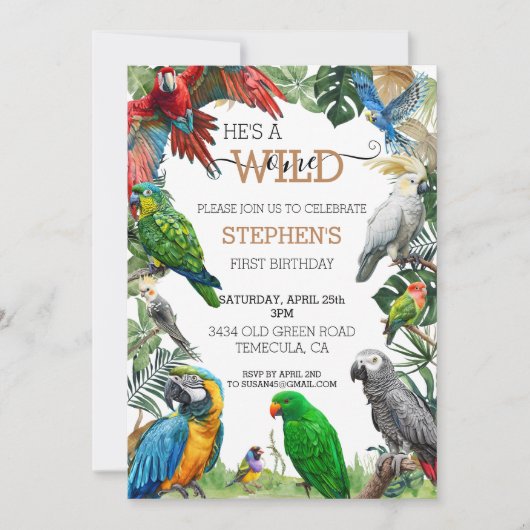 Vogelpapegaai Wild One Birthday Cockatoo Macaw Kaart (Voorkant)