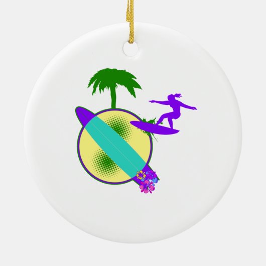 vogelpastel surfer meisje keramisch ornament (Achterkant)