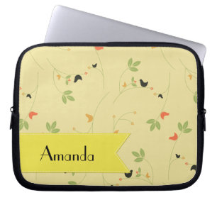 Vogelpatroon, bladeren, bessen, Jouw naam Laptop Sleeve
