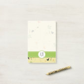 Vogelpatroon, bladeren, bessen, monogram post-it® notes (Op bureau)