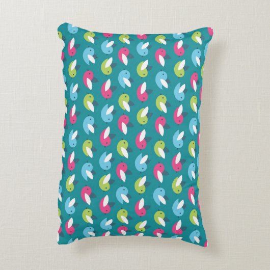 Vogelpatroon Blauw Accent Kussen (Achterkant (Verticaal))