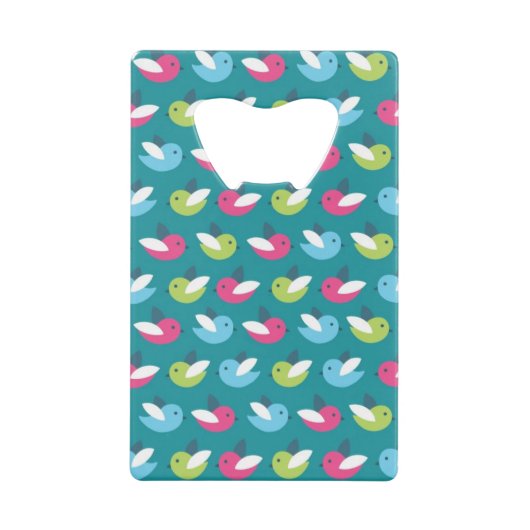 Vogelpatroon Blauw Creditkaart Flessenopener (Voorkant)