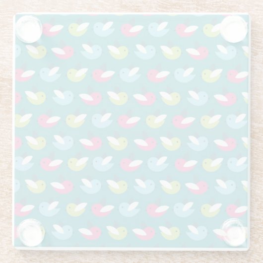 Vogelpatroon Blauw Glazen Onderzetter (Achterkant)