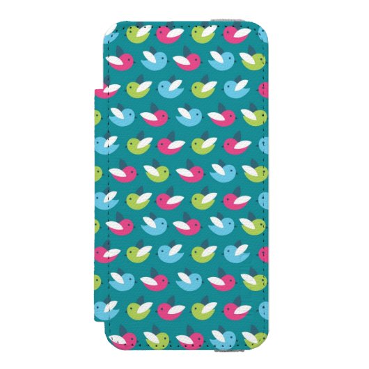 Vogelpatroon Blauw Incipio iPhone Portemonnee Hoesje (Voorkant Agenda)