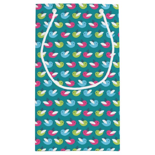 Vogelpatroon Blauw Klein Cadeauzakje (Achterkant)