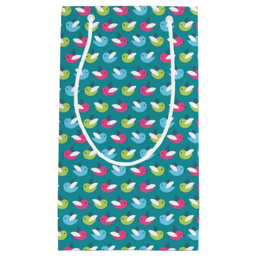 Vogelpatroon Blauw Klein Cadeauzakje (Voorkant)