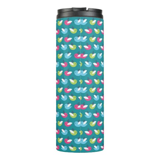 Vogelpatroon Blauw Thermosbeker (Achterkant)