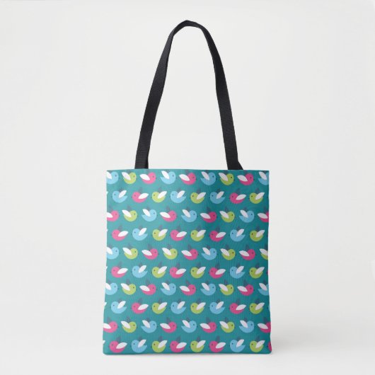 Vogelpatroon Blauw Tote Bag (Voorkant)
