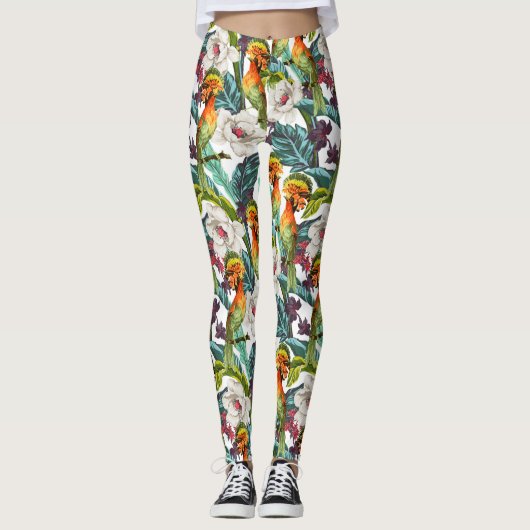 Vogelpatroon en exotische bloempatroon 2 leggings (Voorkant)