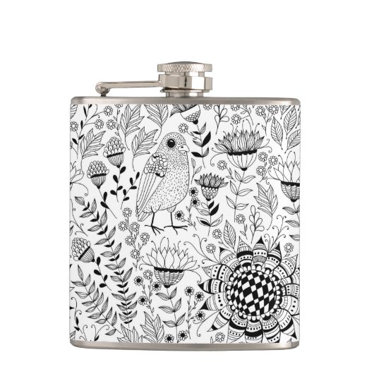 Vogelpatroon en patroon van doedelen heupfles (Voorkant)