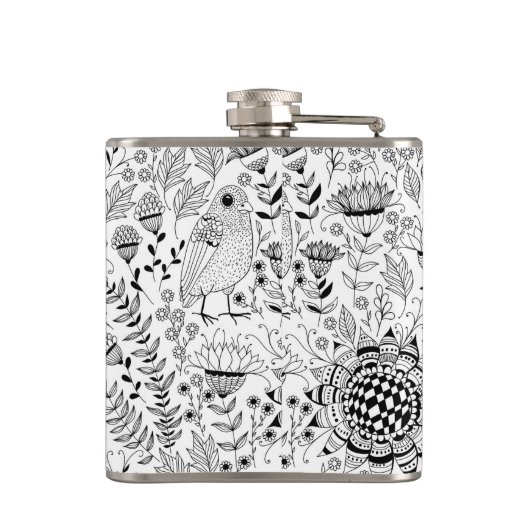 Vogelpatroon en patroon van doedelen heupfles (Achterkant)