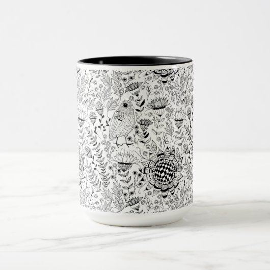 Vogelpatroon en patroon van doedelen mok (Midden)