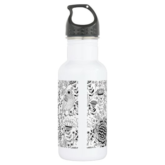 Vogelpatroon en patroon van doedelen waterfles  (Achterkant)