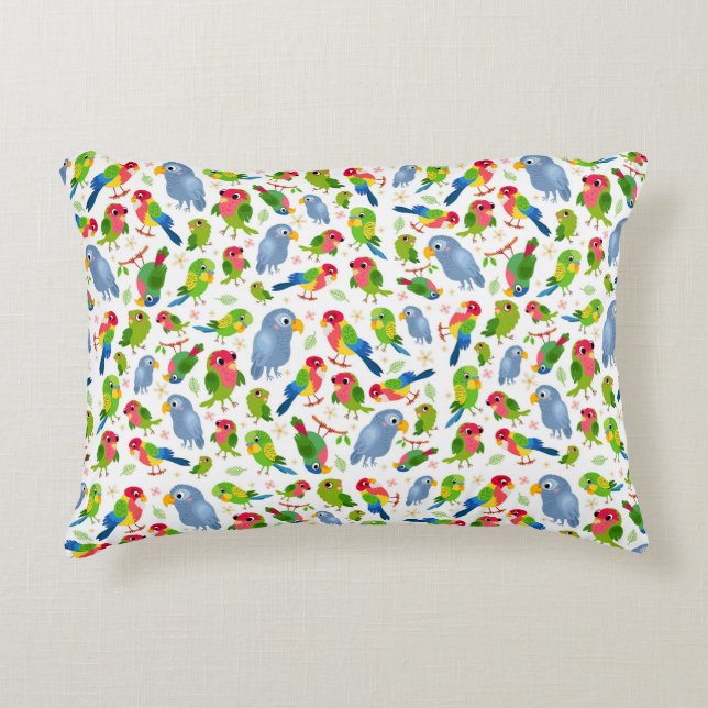  vogelpatroon, kleurrijk parkietpatroon accent kussen (Voorkant)