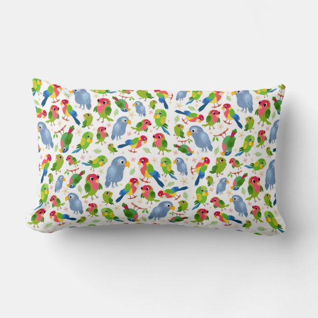  vogelpatroon, kleurrijk parkietpatroon kussen (Voorkant)