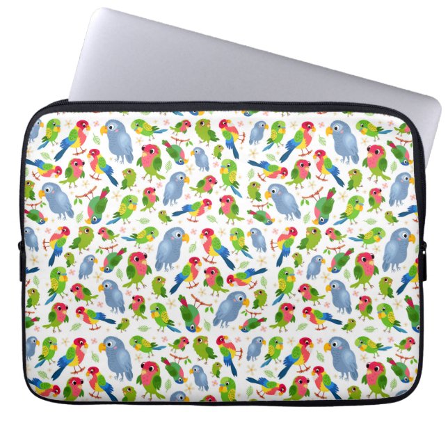  vogelpatroon, kleurrijk parkietpatroon laptop sleeve (Voorkant)