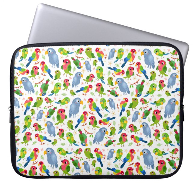  vogelpatroon, kleurrijk parkietpatroon laptop sleeve (Voorkant)