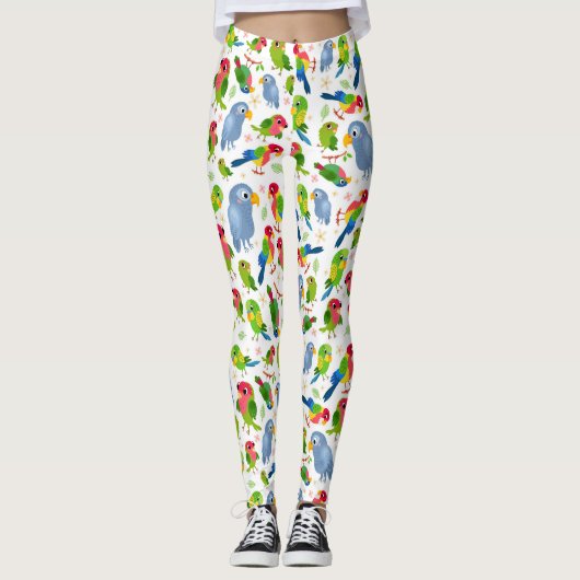  vogelpatroon, kleurrijk parkietpatroon leggings (Voorkant)