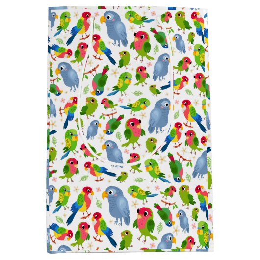 vogelpatroon, kleurrijk parkietpatroon medium cadeauzakje (Voorkant)