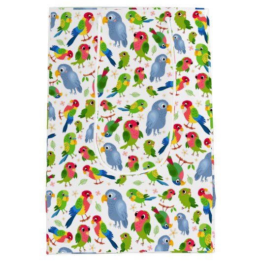  vogelpatroon, kleurrijk parkietpatroon medium cadeauzakje (Achterkant)