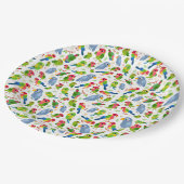  vogelpatroon, kleurrijk parkietpatroon papieren bordje (Gekanteld)