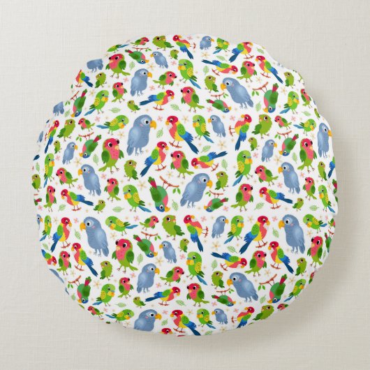  vogelpatroon, kleurrijk parkietpatroon rond kussen (Voorkant)