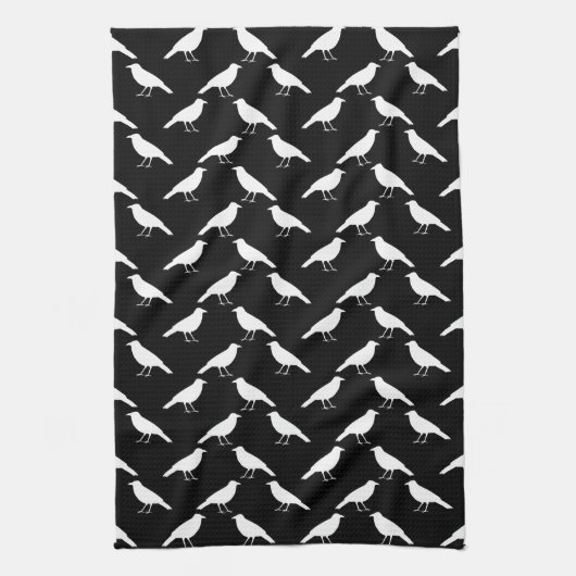 Vogelpatroon. Kraaien in zwart-wit. Theedoek (Verticaal)