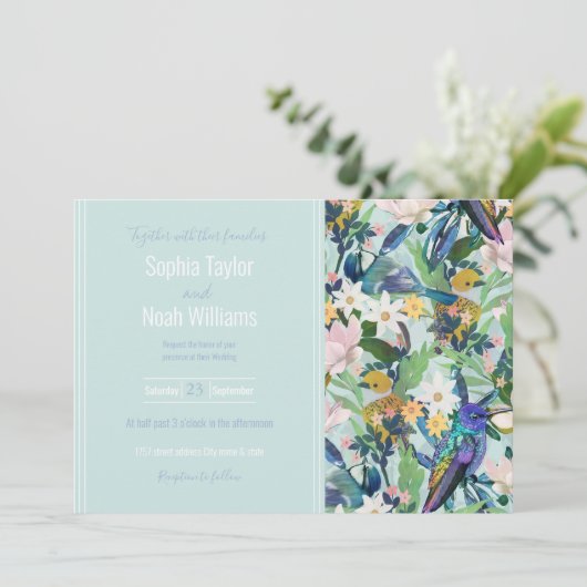 Vogelpatroon waterverf Spring Flowers (Staand voorkant)