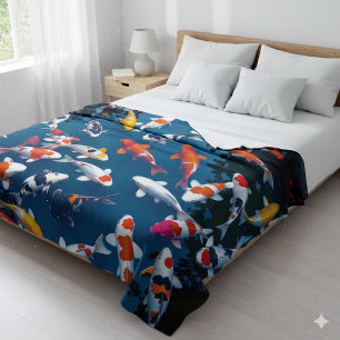 Vogelperspectief van kleurrijke Koi-visvijver Fleece Deken