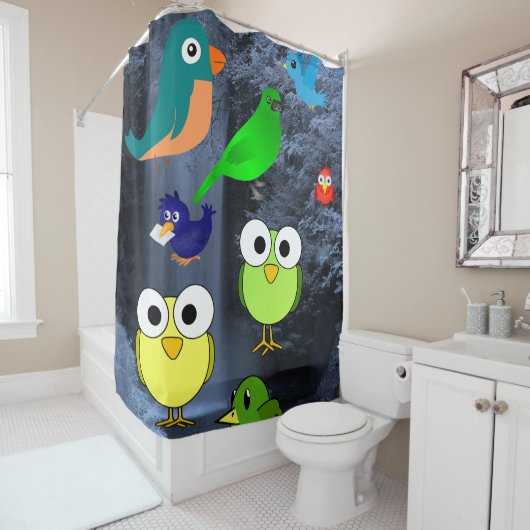 vogelpest blauw kindergordijn douchegordijn (In situ)