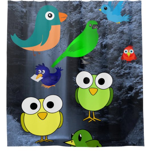 vogelpest blauw kindergordijn douchegordijn (Voorkant)