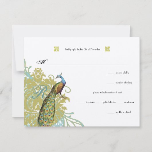 vogelpest Endive Damask Wedding RSVP (Voorkant)