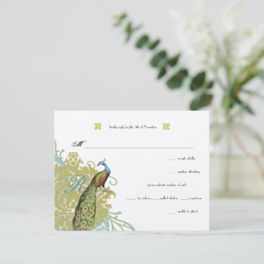  vogelpest Endive Damask Wedding RSVP (Staand voorkant)