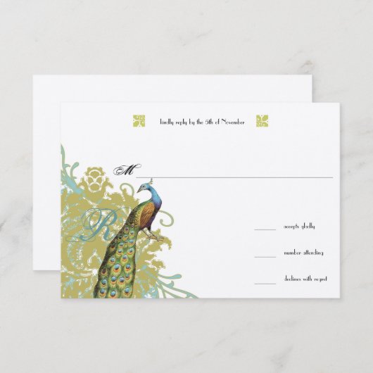 vogelpest Endive Damask Wedding RSVP (Voorkant / Achterkant)