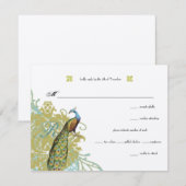 vogelpest Endive Damask Wedding RSVP Kaartje (Voorkant / Achterkant)