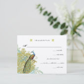 vogelpest Endive Damask Wedding RSVP Kaartje (Staand voorkant)