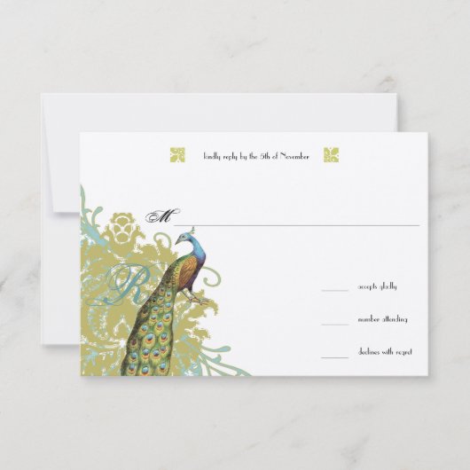  vogelpest Endive Damask Wedding RSVP Kaartje (Voorkant)