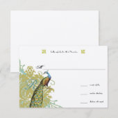  vogelpest Endive Damask Wedding RSVP Kaartje (Voorkant / Achterkant)
