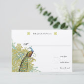  vogelpest Endive Damask Wedding RSVP Kaartje (Staand voorkant)