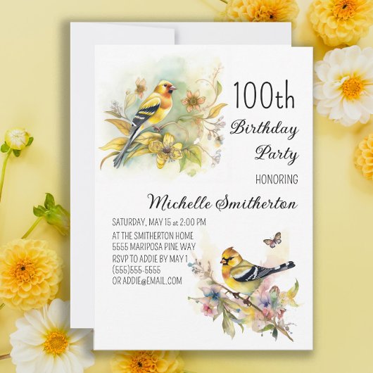 vogelpest Geel Goldfinch 100th Birthday Kaart