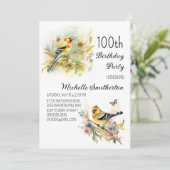 vogelpest Geel Goldfinch 100th Birthday Kaart (Staand voorkant)