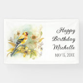 vogelpest Geel Goldfinch Happy Birthday Name Spandoek (Horizontaal)