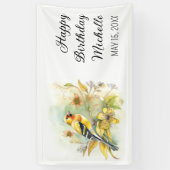 vogelpest Geel Goldfinch Happy Birthday Name Spandoek (Verticaal)