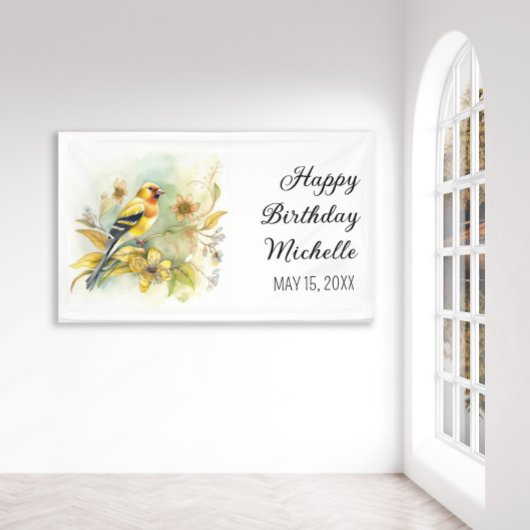 vogelpest Geel Goldfinch Happy Birthday Name Spandoek