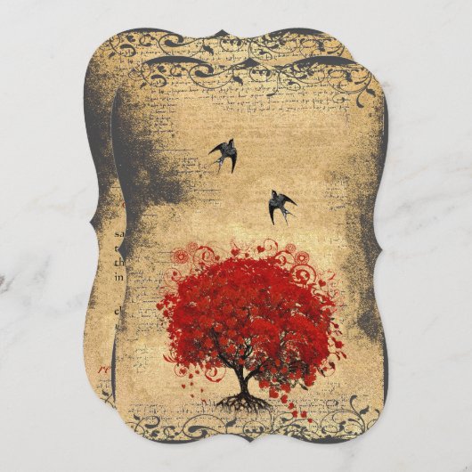  vogelpest met rode hartbladeren kaart (Voorkant / Achterkant)