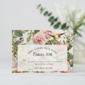  vogelpest met roze roze geel huwelijk RSVP kaartje (Staand voorkant)